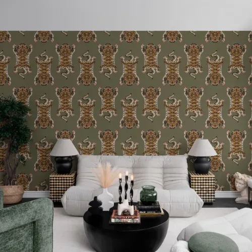 Green Tibetan Tiger Pattern Wallpaper