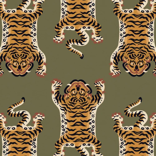 Green Tibetan Tiger Pattern Wallpaper