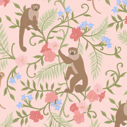 Pink Macaque Monkey Tropical Mural