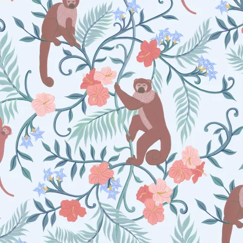 Blue Macaque Monkey Tropical Mural