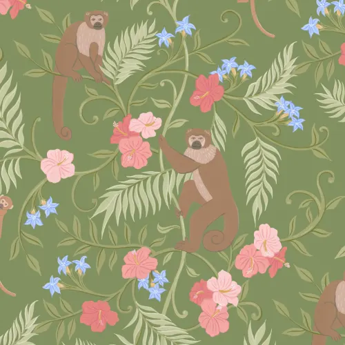 Green Macaque Monkey Tropical Mural