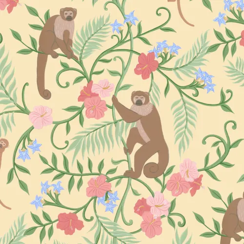 Yellow Macaque Monkey Tropical Mural