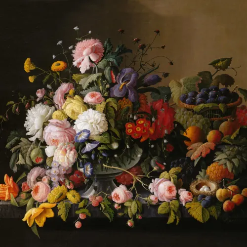 Carta da Parati con Natura Morta con Fiori e Frutta di Severin Roesen