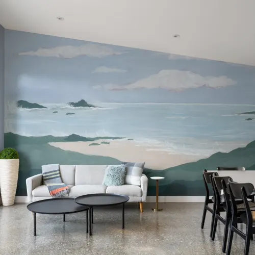 Blue Coastal Landscape Calming Beach Mural