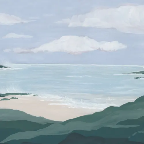 Blue Coastal Landscape Calming Beach Mural