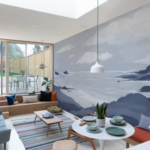 Blauwe Kust Horizon Oceaan Landschap Muurschildering