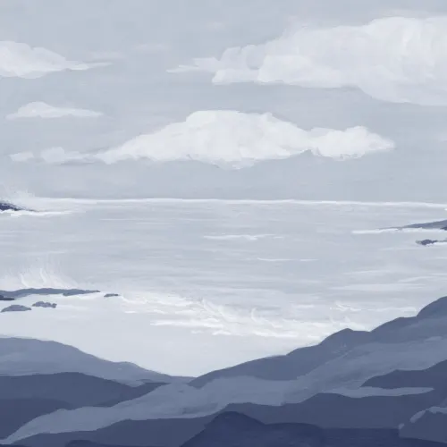 Blauwe Kust Horizon Oceaan Landschap Muurschildering