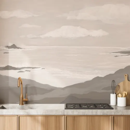 Beige Ocean Seascape Scenic Tranquil Wall Mural