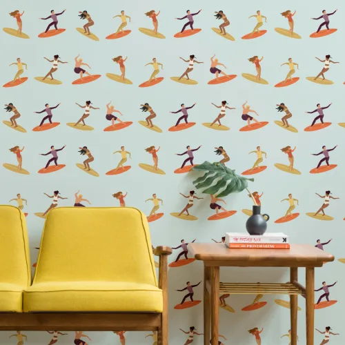 Retro Surfer Repeat Pattern Wallpaper