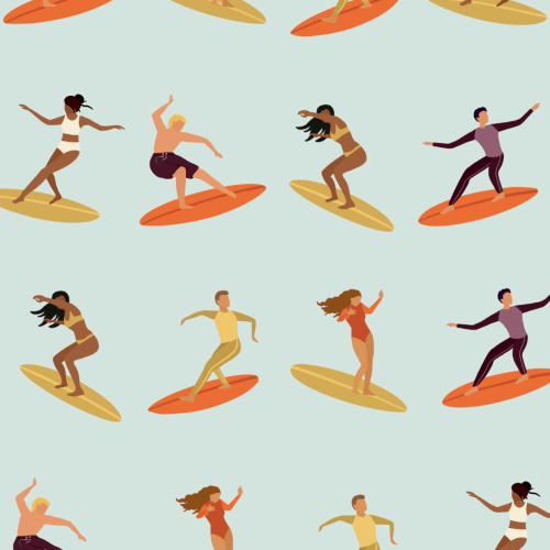 Retro Surfer Repeat Pattern Wallpaper