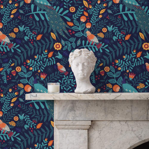Colorful Bird Repeat Pattern Wallpaper