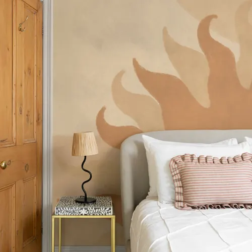 Beige boho fototapet med solstrålemønster i naturstil