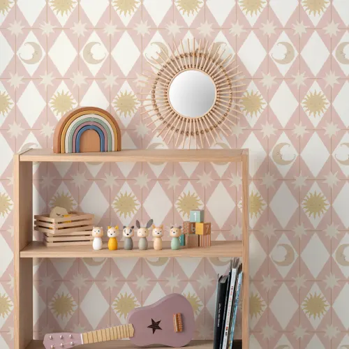 Murale roz geometric cu tematică celestă pentru copii Dreamscape
