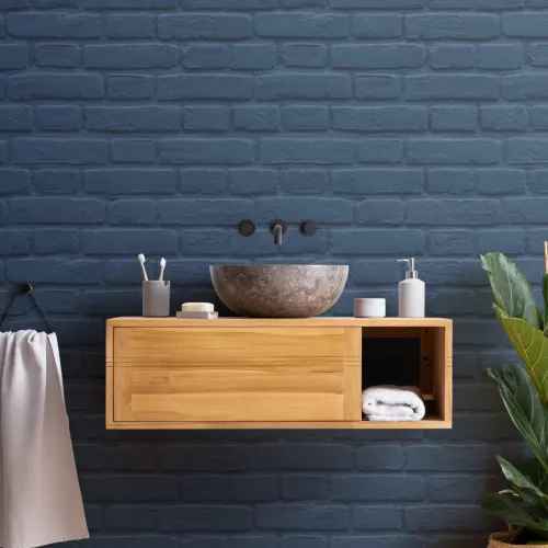 Deep Blue Brick Wallpaper Mural