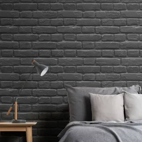 Black Painted Brick Effect Pattern Wallpaper Mural