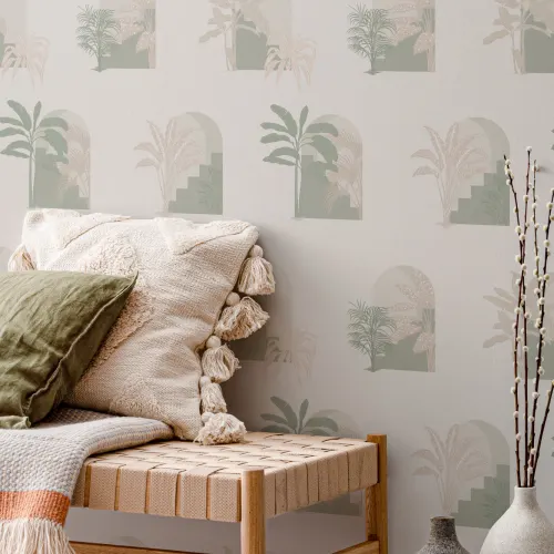 Green Biophilic Architecture Repeat Pattern Wallpaper