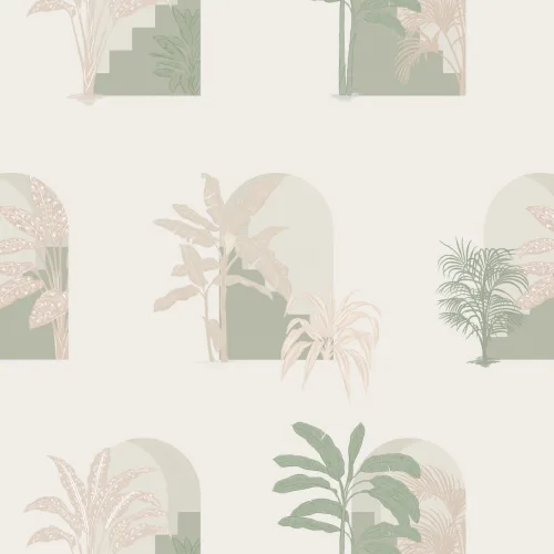 Green Biophilic Architecture Repeat Pattern Wallpaper