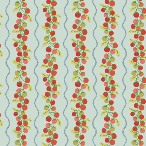 Blue Vine Tomato Botanical Striped Mural