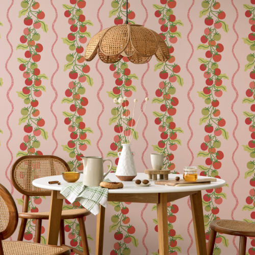Pink Vine Tomato Botanical Striped Mural