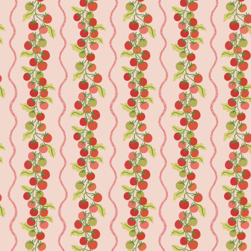 Pink Vine Tomato Botanical Striped Mural