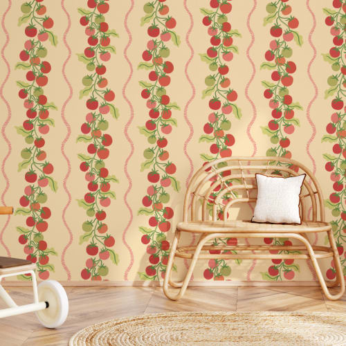Yellow Vine Tomato Botanical Striped Mural