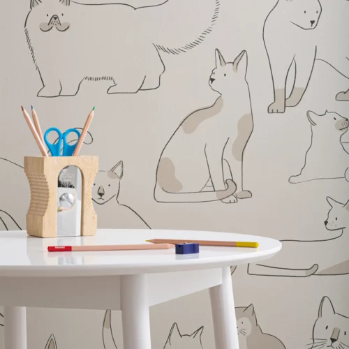 Mural Papel Pintado Neutro con Gatos