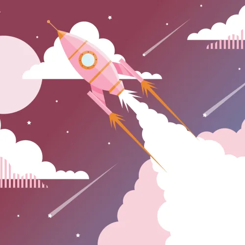 Mural Papel Pintado Niños Cohete Espacial Rosa