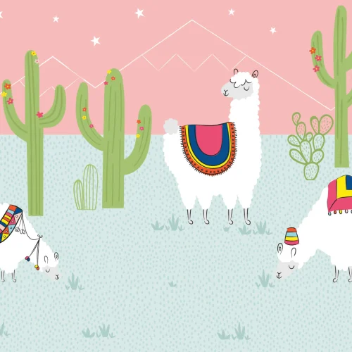 Cool Pink Exotic Llama Cactus Wallpaper Mural