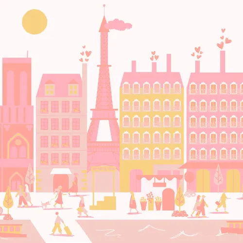 Carta da Parati Rosa con Parigi Illustrata