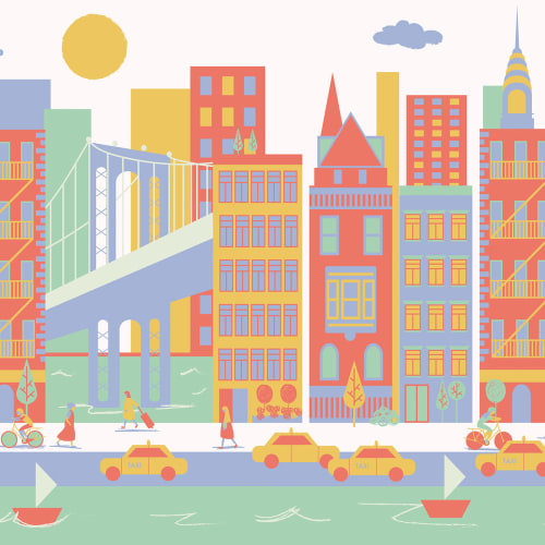 Carta da Parati New York Illustrata Multicolor