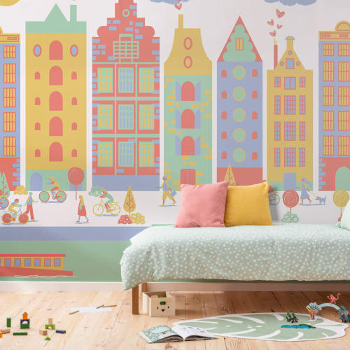Carta da Parati Città di Amsterdam Illustrata Multicolor