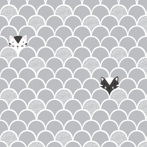Mural Papel Pintado Gris Gatitos Saltarines para Niños