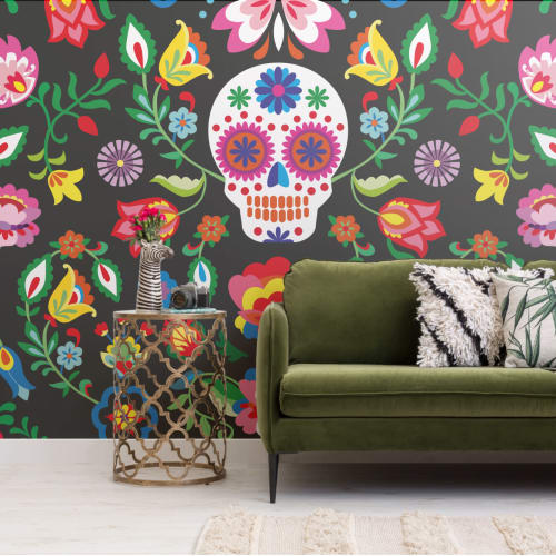 Mexican Sugar Skull Floral Wallpaper Mural