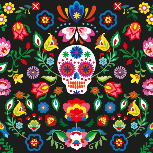 Mexican Sugar Skull Floral Wallpaper Mural