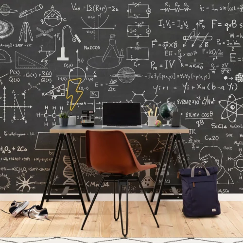 Carta da Parati Effetto Lavagna con Motivi Scientifici