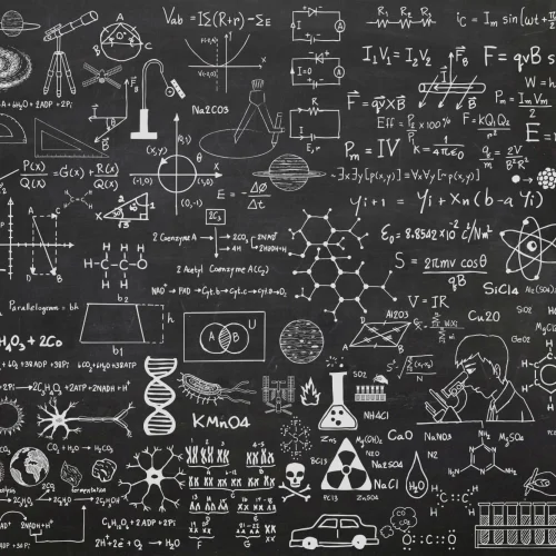 Carta da Parati Effetto Lavagna con Motivi Scientifici