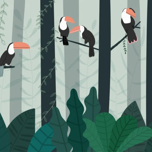 Illustrated Toucan Rainforest Canopy Wallpaper Mural