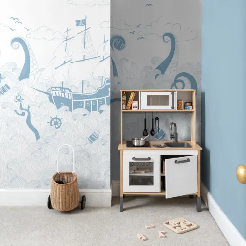 Albastru și alb Pirate Ship Wallpaper Mural