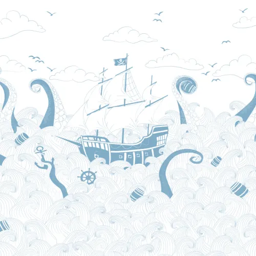 Albastru și alb Pirate Ship Wallpaper Mural