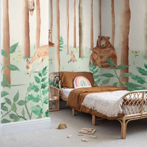Watercolor Woodland Animals Wallpaper Mural