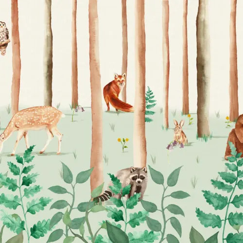 Watercolor Woodland Animals Wallpaper Mural
