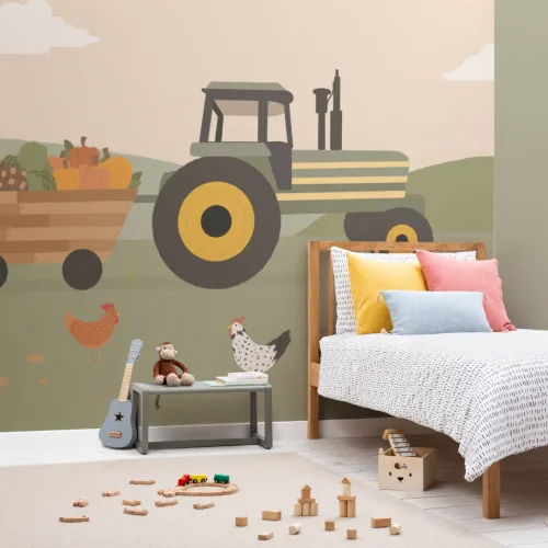 Mural Papel Pintado para Niños con Tractor Ilustrado Colorido