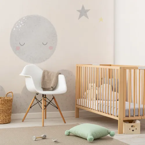 Kids Cute Cream Night Sky Moon Wallpaper Mural