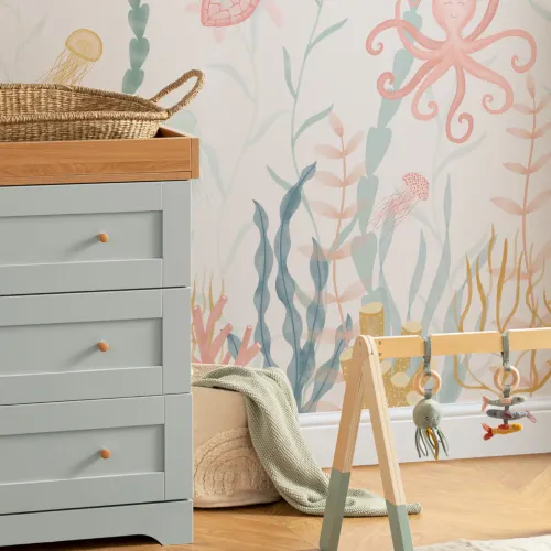 Painted Underwater Sea Life Scene Pastel Watercolour Wallpaper Mural