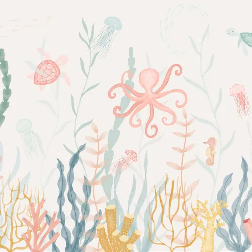 Painted Underwater Sea Life Scene Pastel Watercolour Wallpaper Mural