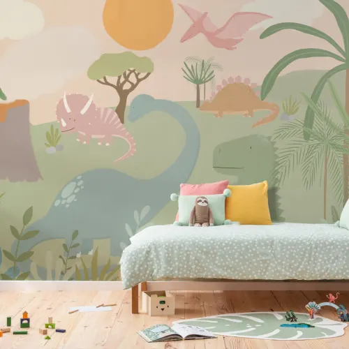 Kids Cool Cartoon Dinosaur Landscape Wallpaper Mural