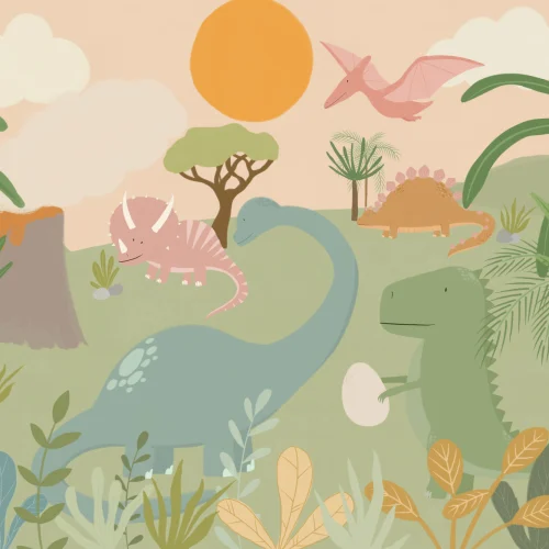 Kids Cool Cartoon Dinosaur Landscape Wallpaper Mural