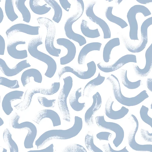 Hand-Painted Wiggle Pattern Wall Mural in Cool Blue
