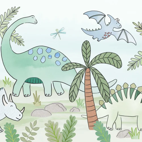 Sweet Dinosaurs and Trees Repeat Pattern Wall Mural