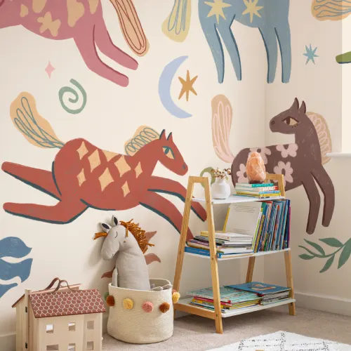 Multicolor Playful Pony Kids Animal Mural